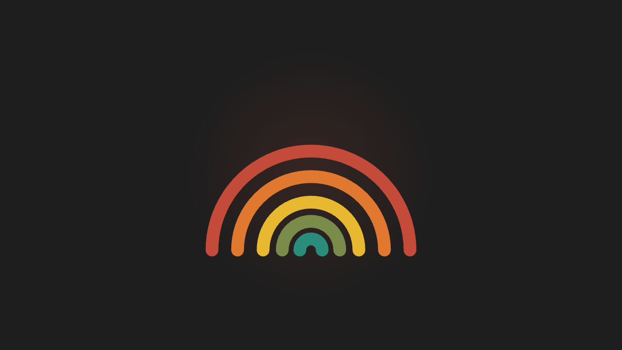 Retro illustration of a rainbow arc on a dark background