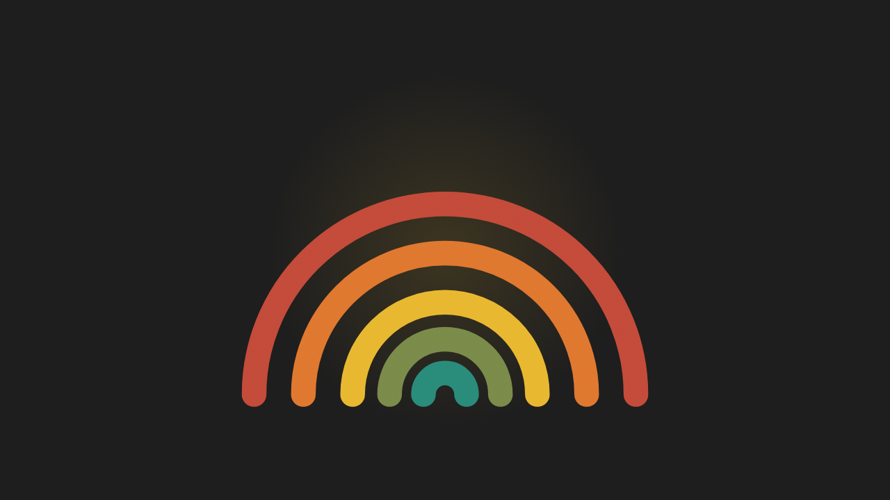 Retro illustration of a sunrise over a rainbow arc